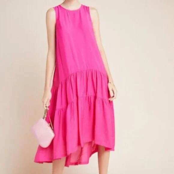 Maeve By Anthropologie Marlene Tiered Pink Maxi Dress Size L Sleeveless - Picture 1 of 10